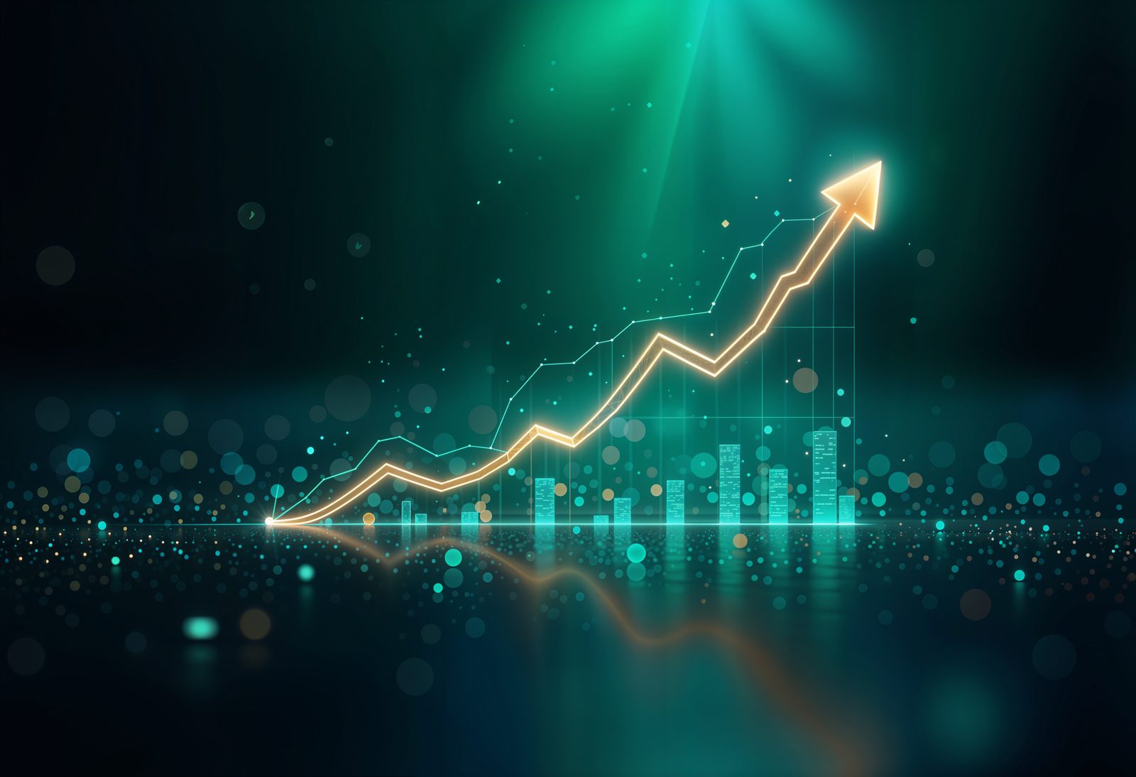 Upward pipeline growth visualization in brand teal